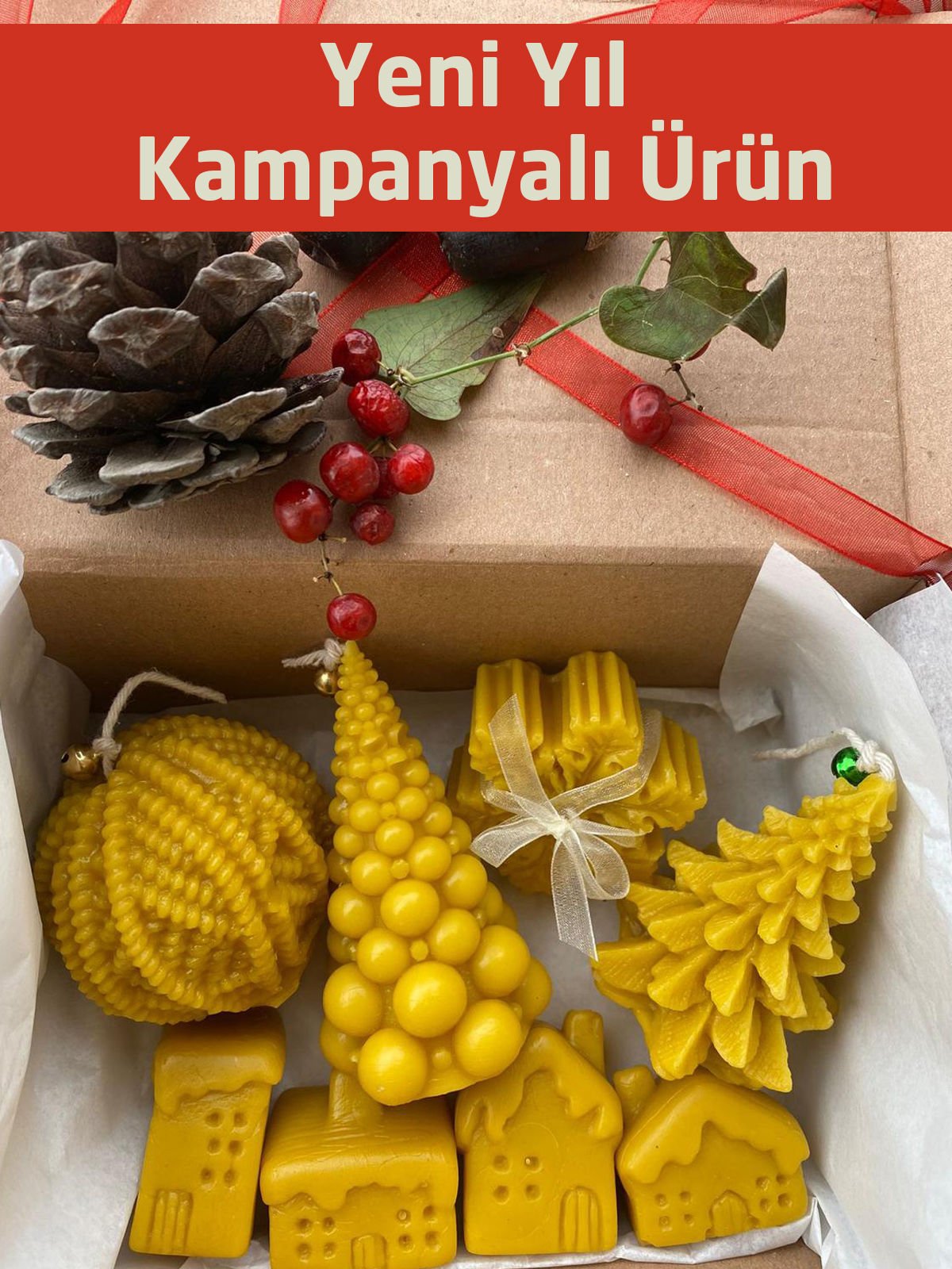 Yılbaşı Hediye Paketi 8'li  Balmumu Mum